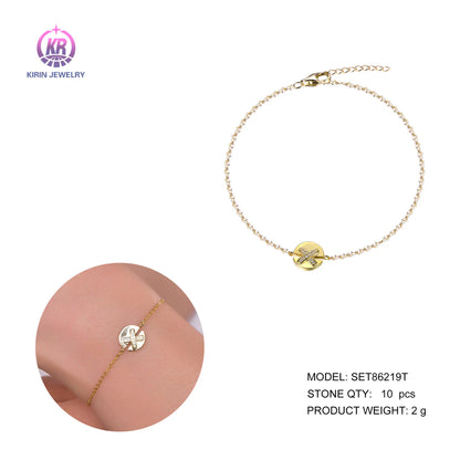 Wholesale Silver Gold Plated CZ Personalized Disc Dainty Initial Bracelet for Women