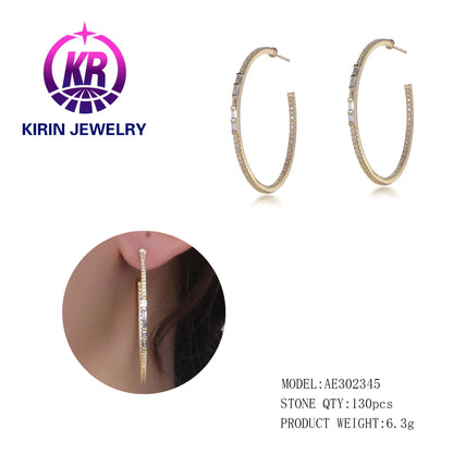Wholesale Silver Gold Plated CZ Personalized Thin Round Large Hoops Earrings for Women