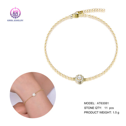 Wholesale Silver Gold Plated CZ Round Cut Lab Created Halo Diamond Bracelet​ for Women