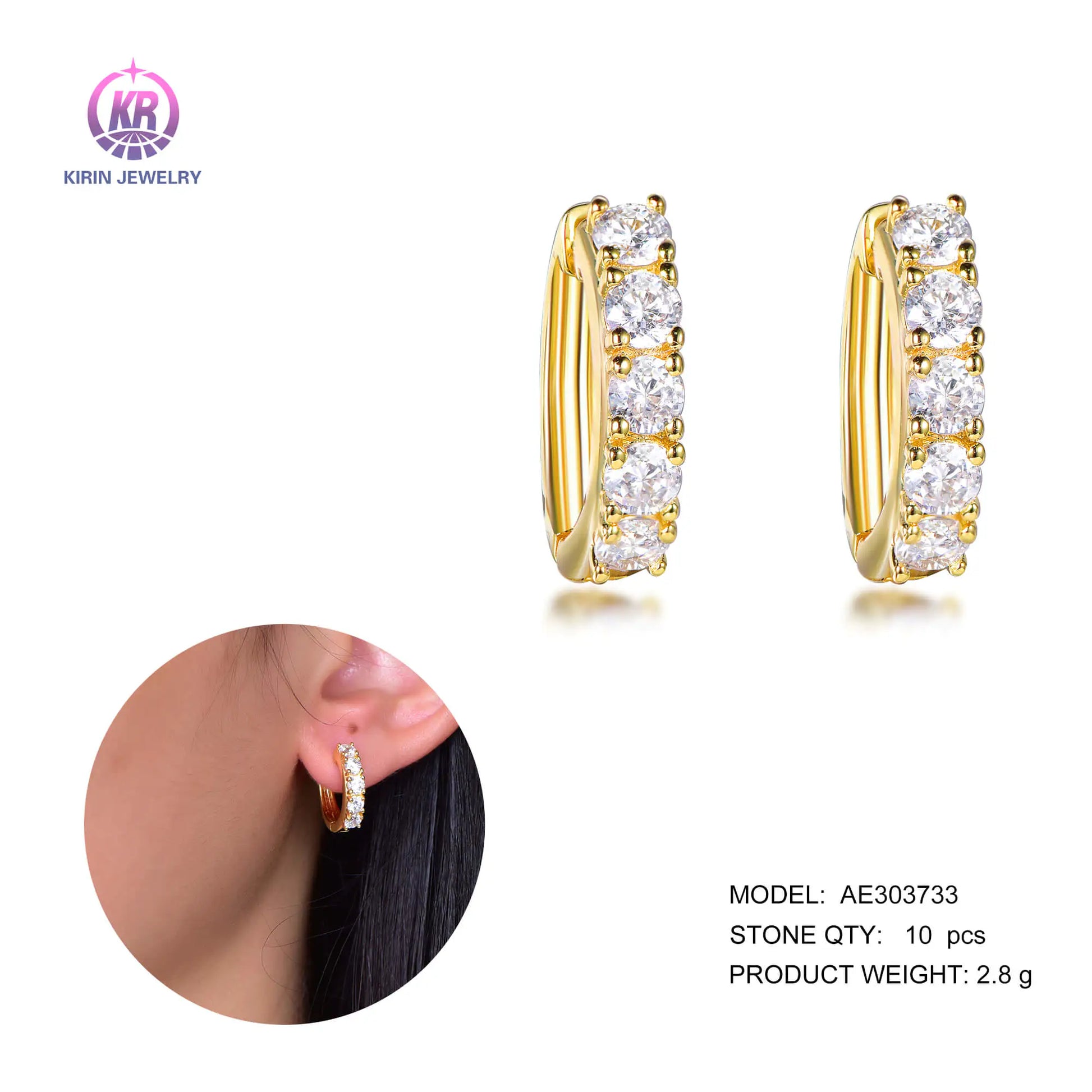 Wholesale Silver Gold Plated CZ Round Cut Simulated Diamond Huggie Hoop Earrings for Women