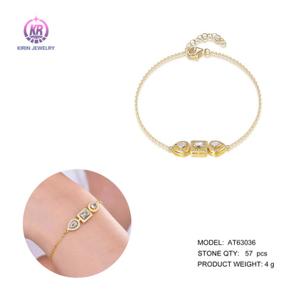 Wholesale Silver Gold Plated CZ Round and Baguette-Shape Multi Stone Bracelet​ for Women
