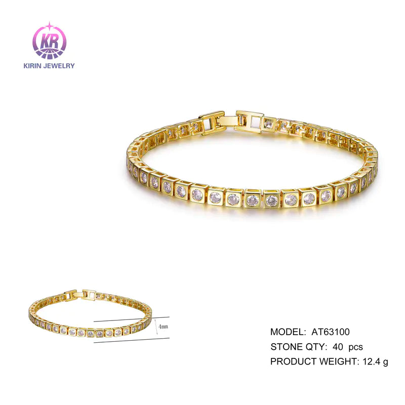 Wholesale Silver Gold Plated CZ Simulated Diamond Bezel Tennis Bracelet for Women