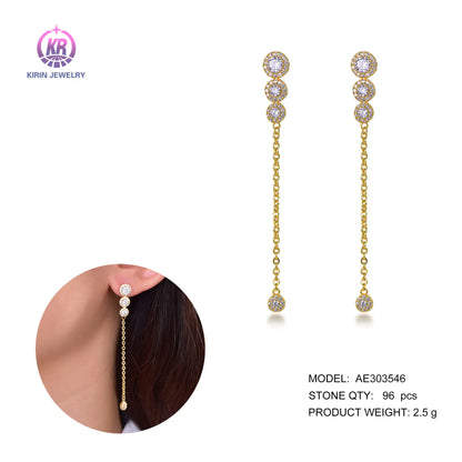 Wholesale Silver Gold Plated CZ Simulated Diamond Chain Linear Dangle Earrings for Women