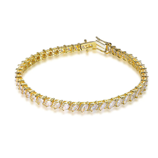 Wholesale Silver Gold Plated CZ Simulated Diamond Marquise Tennis Bracelet​
