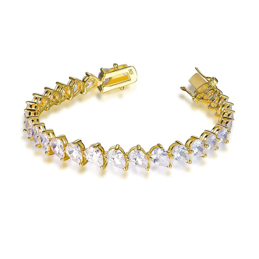 Wholesale Silver Gold Plated CZ Simulated Diamond Pear Cut Tennis Bracelet