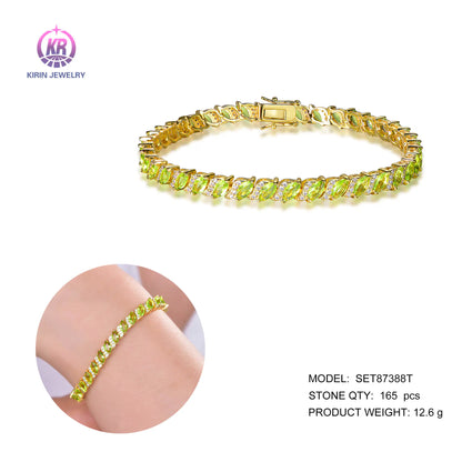 Wholesale Silver Gold Plated CZ Simulated Gemstone Wave Tennis Bracelet for Women