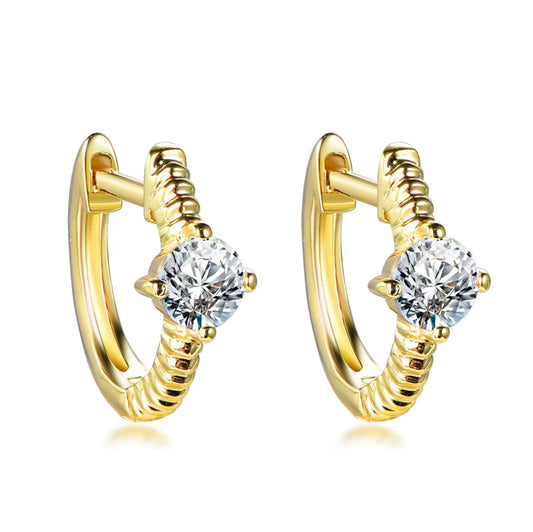 Wholesale Silver Gold Plated CZ Small Round Solitaire Twisted Hoop Earrings