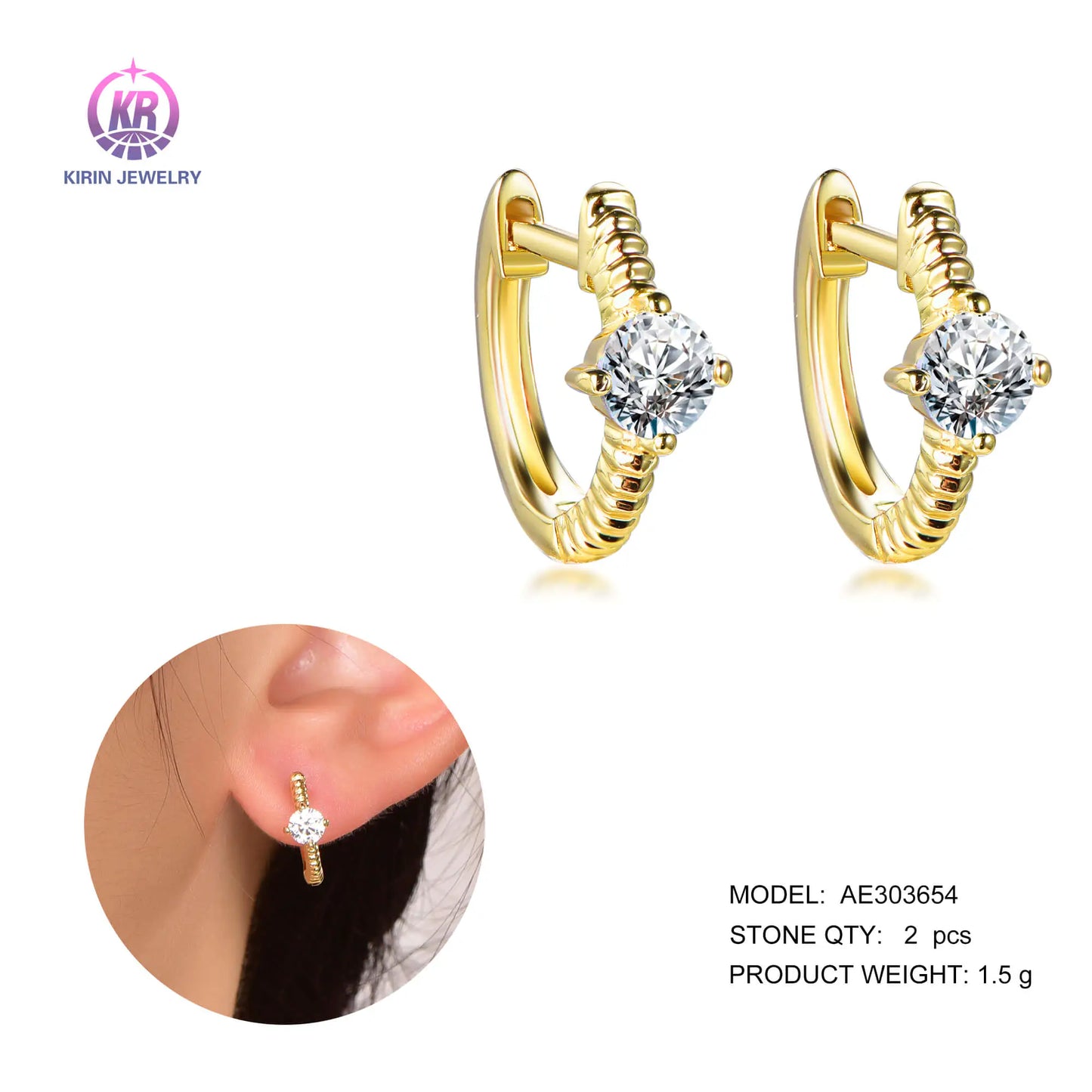Wholesale Silver Gold Plated CZ Small Round Solitaire Twisted Hoop Earrings for Women