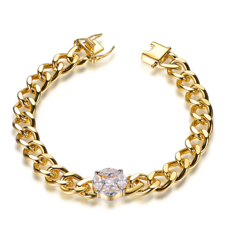 Wholesale Silver Gold Plated CZ Statement Curb Cuban Link Bracelet