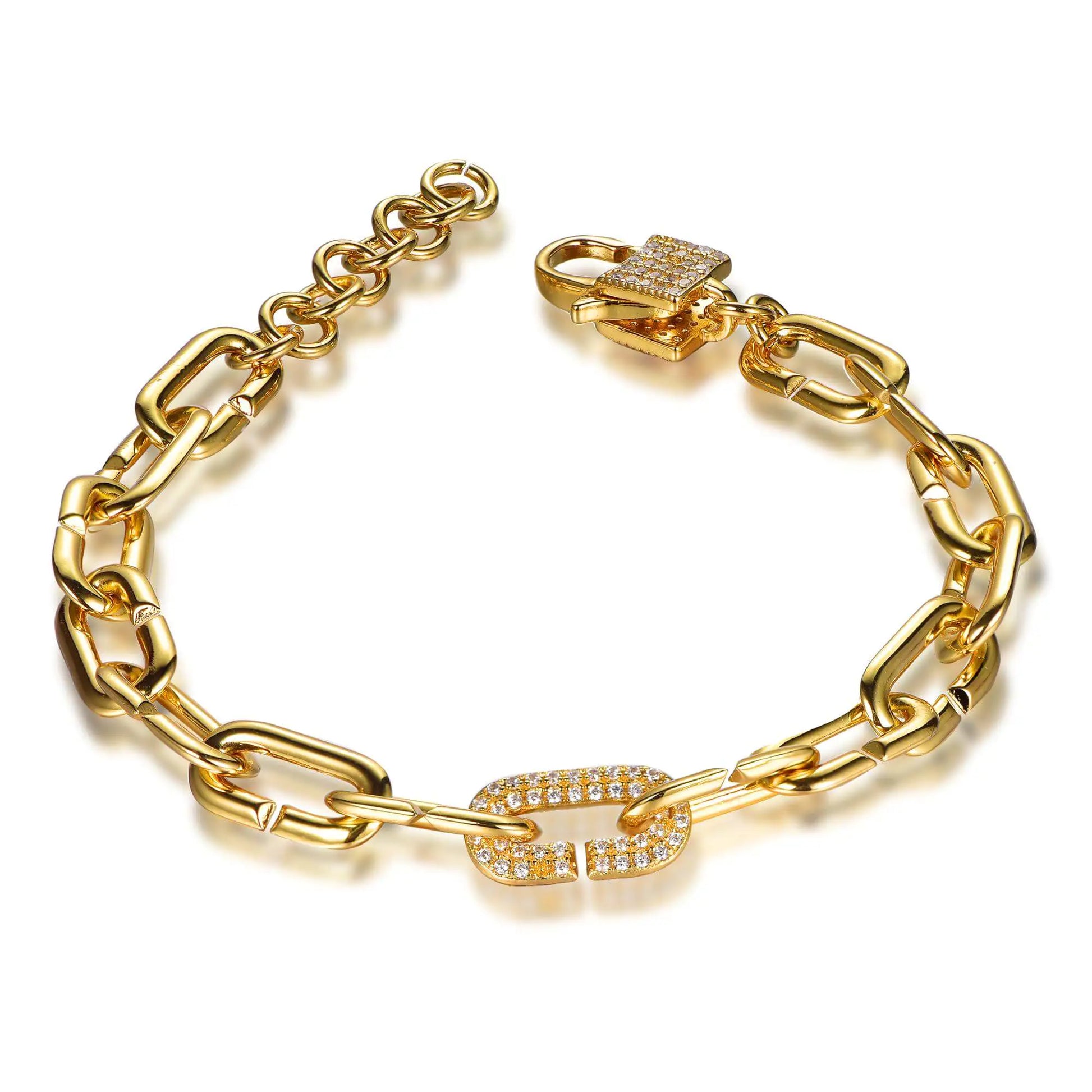 Wholesale Silver Gold Plated CZ Thick Chain Oval Paper Clip Link Bracelet