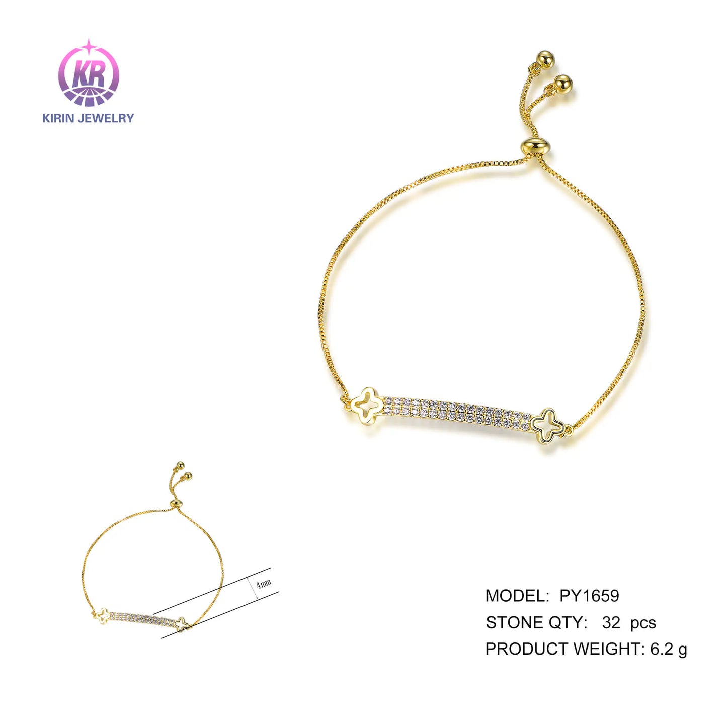 Wholesale Silver Gold Plated CZ Two-Row Lab Created Diamond Bar Bracelet​ for Women