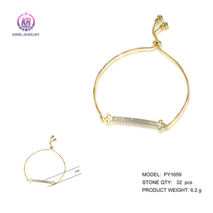 Wholesale Silver Gold Plated CZ Two-Row Lab Created Diamond Bar Bracelet​ for Women