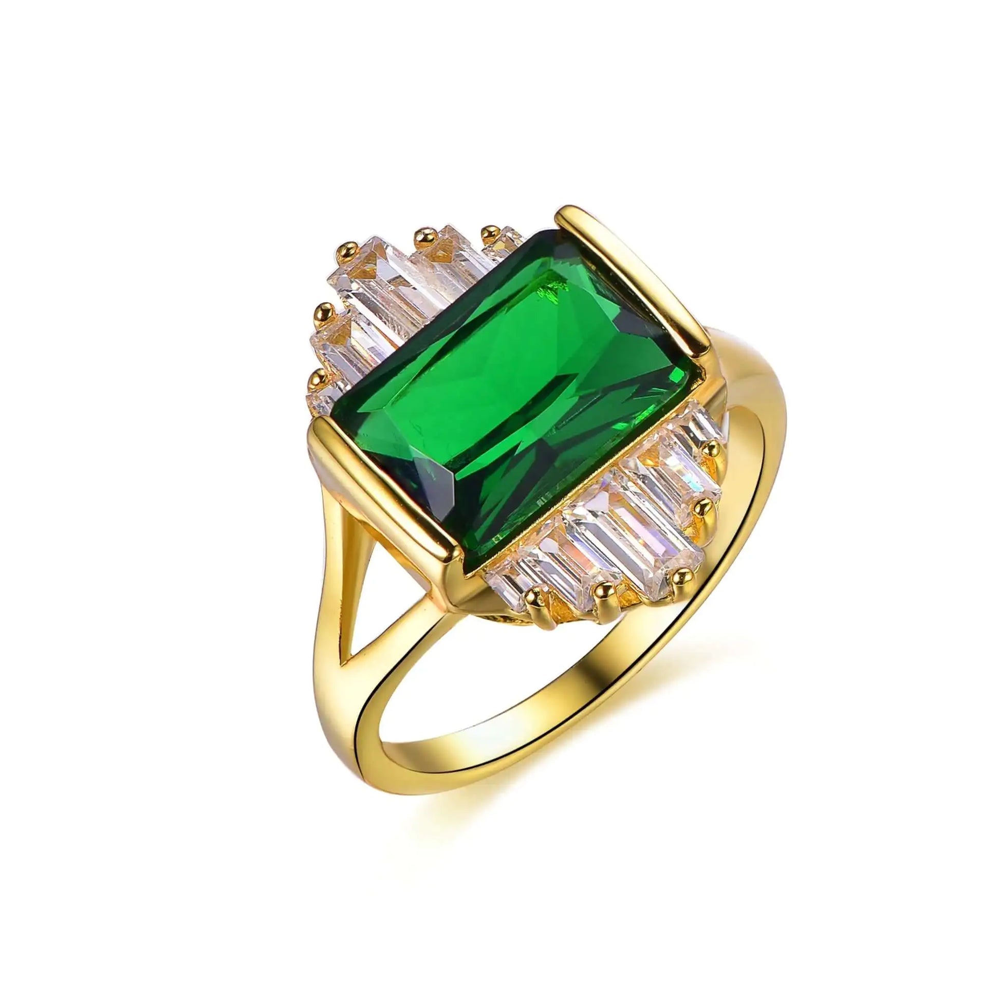 Wholesale Silver Gold Plated CZ and Glass Vintage Emerald Engagement Ring