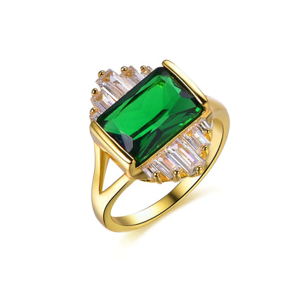 Wholesale Silver Gold Plated CZ and Glass Vintage Emerald Engagement Ring