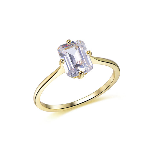 Wholesale Silver Gold Plated Compass Setting Created Diamond Emerald Cut Solitaire Ring
