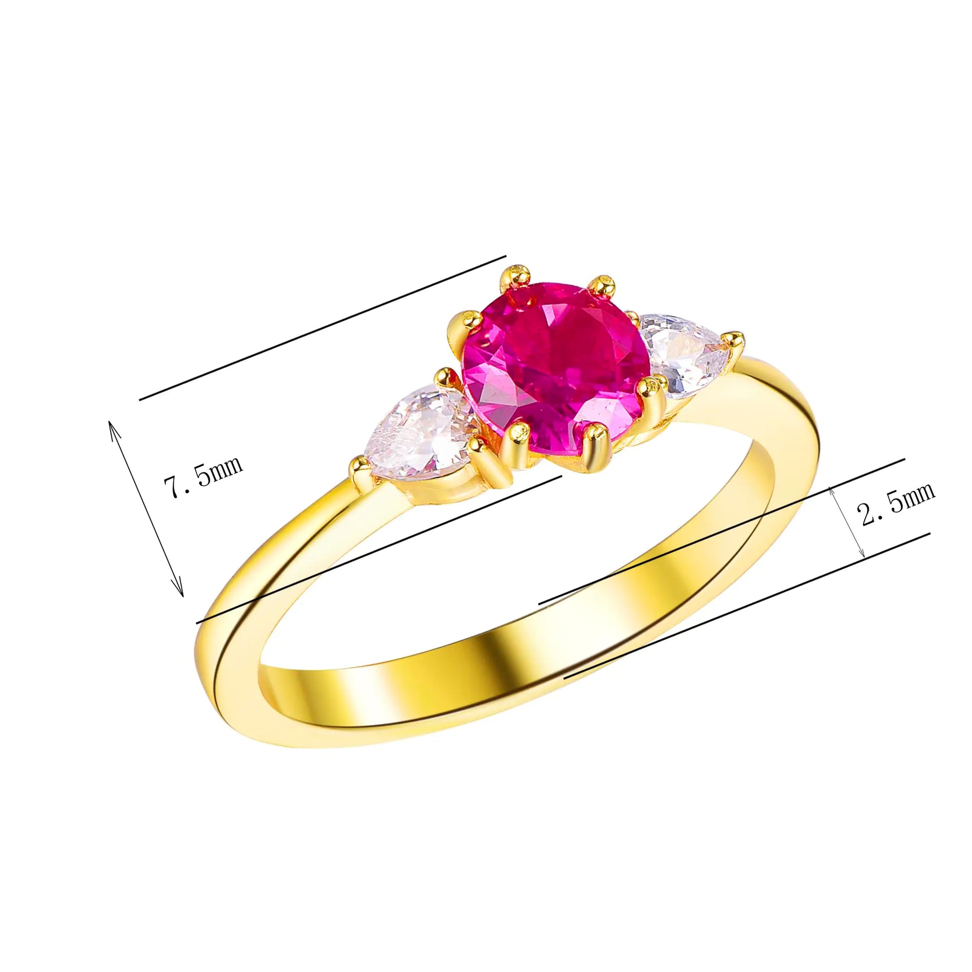 Wholesale Silver Gold Plated Created Ruby & Diamond 3 Stones Rings​
