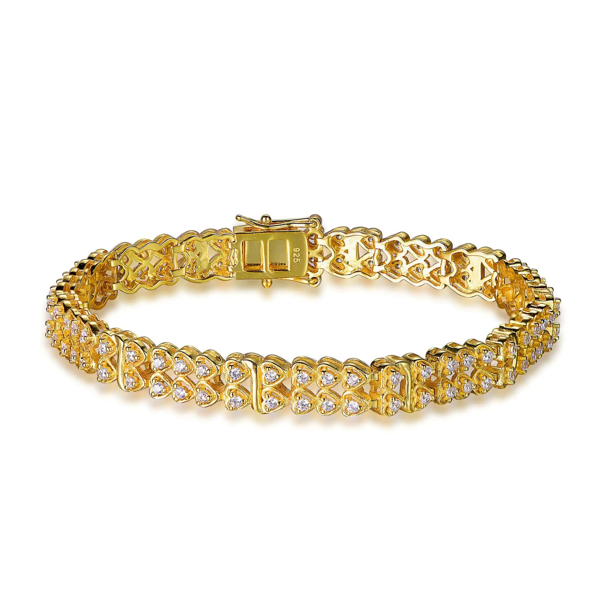 Wholesale Silver Gold Plated Cubic Zircon 2 Rows Heart Tennis Bracelet​