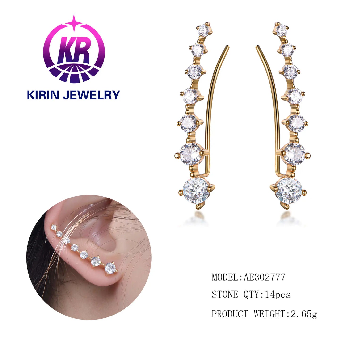 Wholesale Silver Gold Plated Cubic Zircon 7 Simulated Diamond Ear Climber Earrings​ for Women