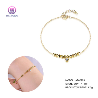 Wholesale Silver Gold Plated Cubic Zircon Adjustable Beaded Charm Bracelet for Women