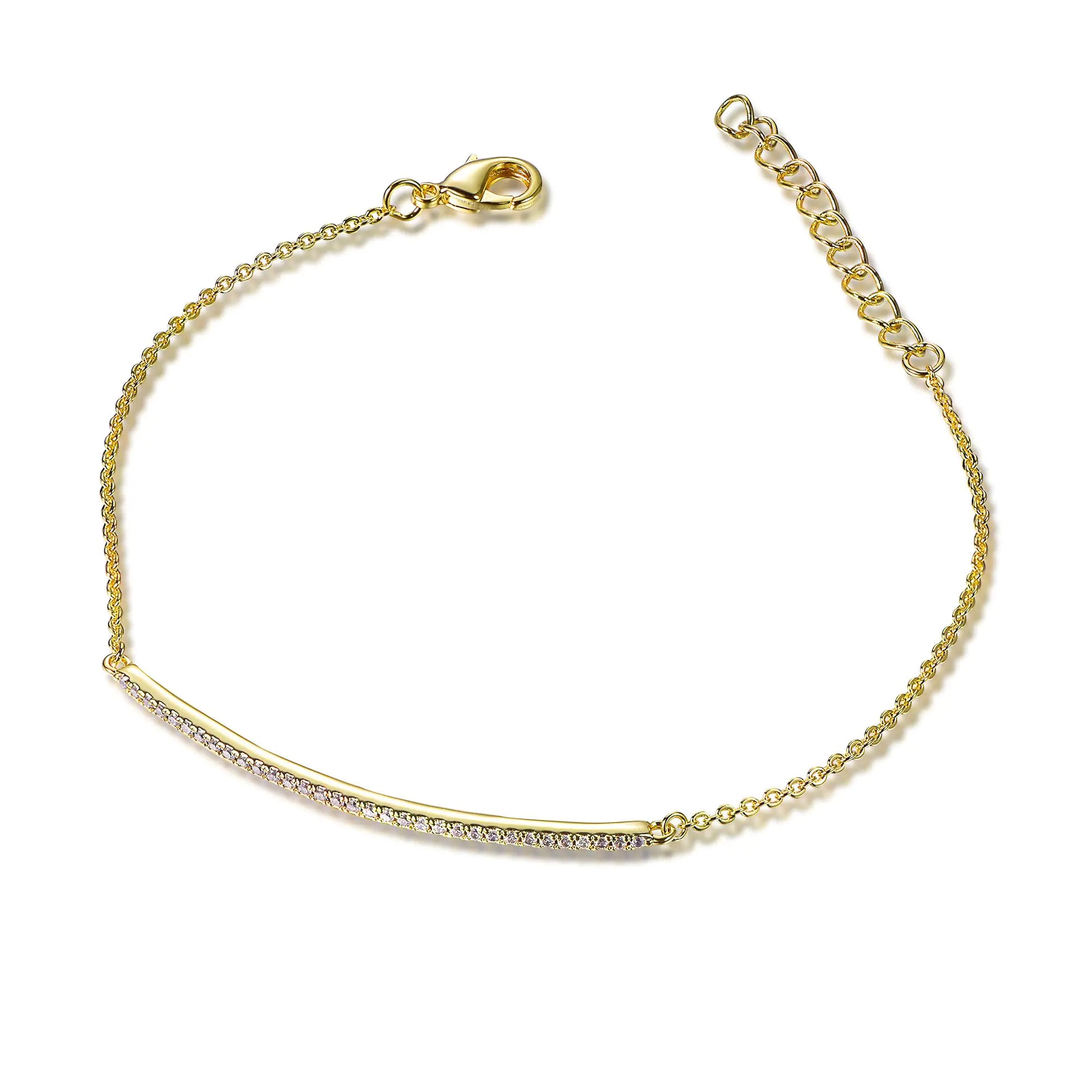 Wholesale Silver Gold Plated Cubic Zircon Adjustable Curved Bar Bracelet
