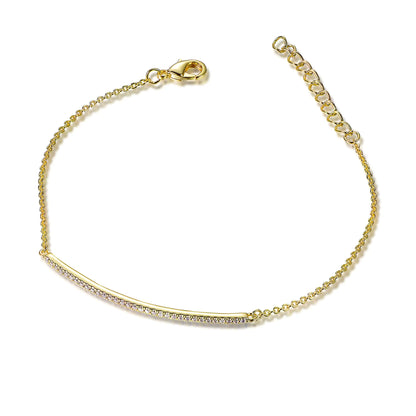 Wholesale Silver Gold Plated Cubic Zircon Adjustable Curved Bar Bracelet