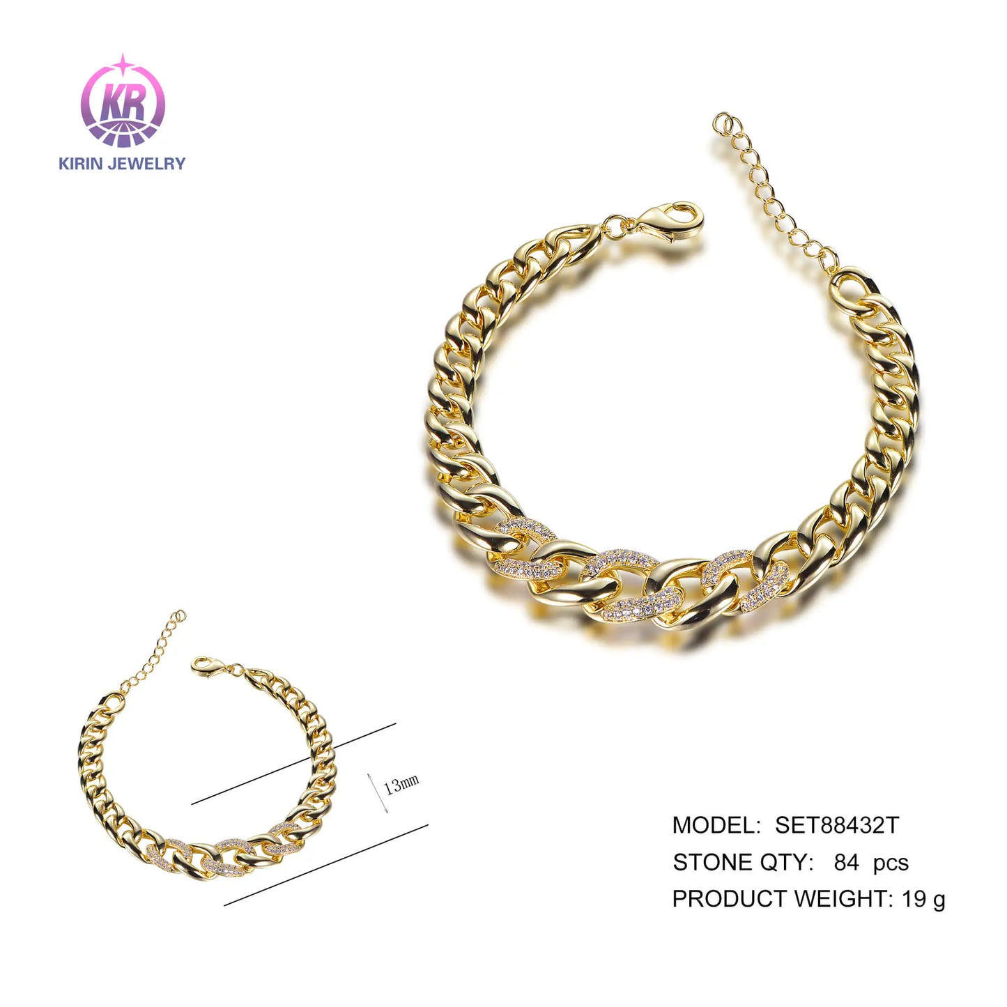 Wholesale Silver Gold Plated Cubic Zircon Adjustable Figaro Chain Bracelet for Women