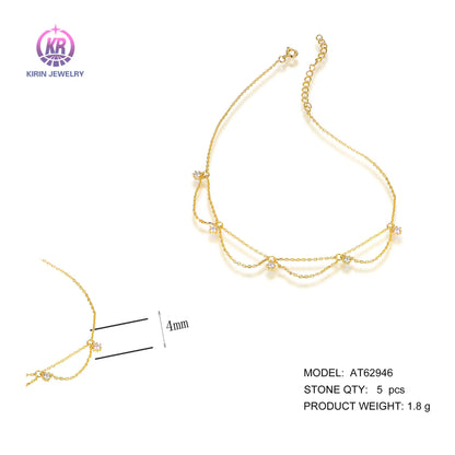Wholesale Silver Gold Plated Cubic Zircon Adjustable Layered Charm Bracelet for Women