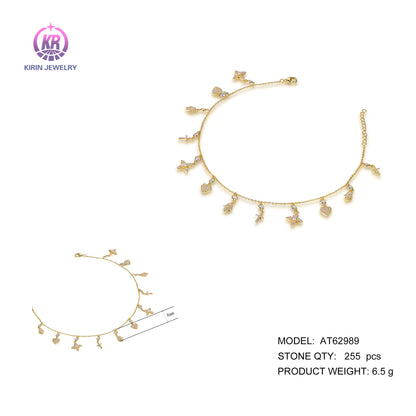 Wholesale Silver Gold Plated Cubic Zircon Adjustable Multi Charm Bracelet for Women