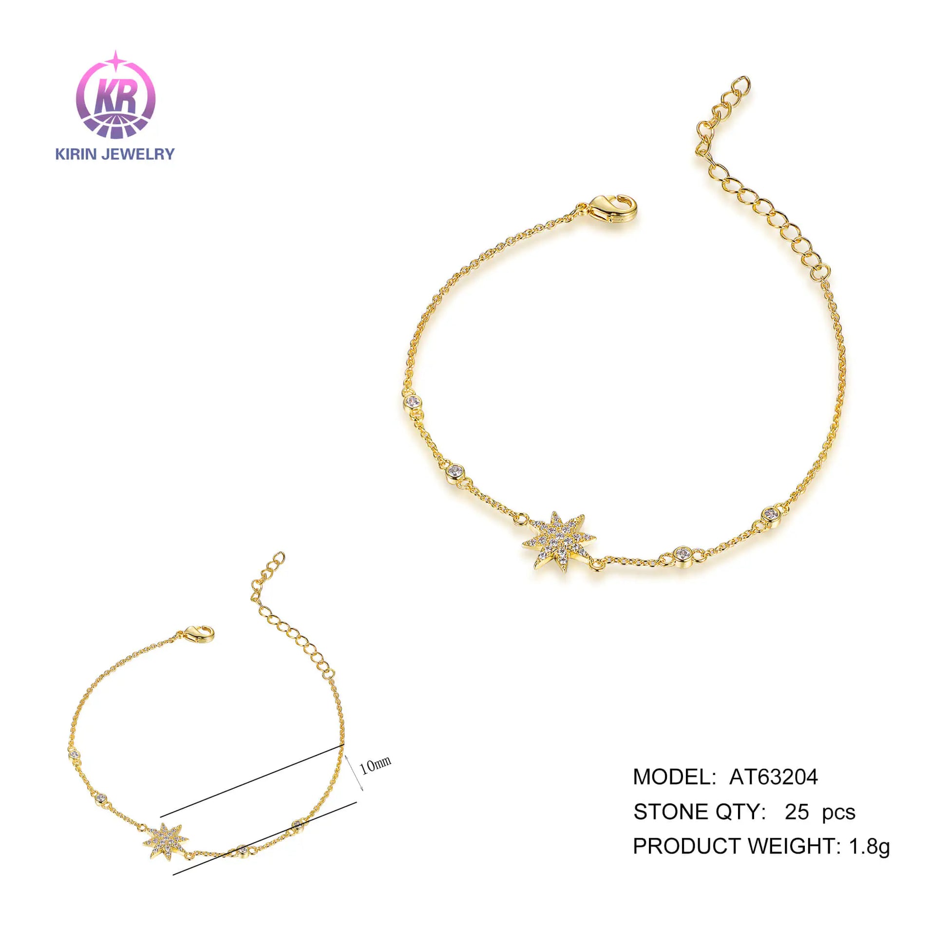 Wholesale Silver Gold Plated Cubic Zircon Adjustable Sun Charm Bracelet for Women