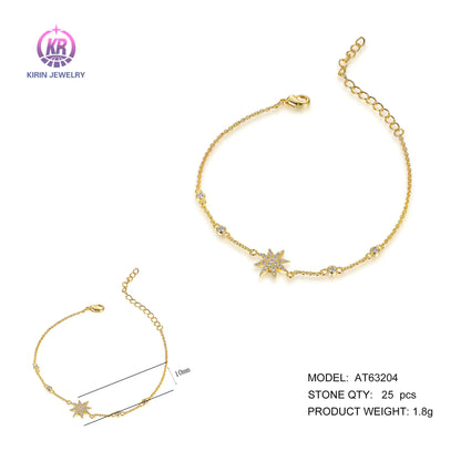 Wholesale Silver Gold Plated Cubic Zircon Adjustable Sun Charm Bracelet for Women