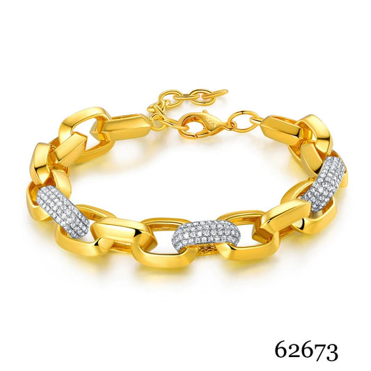 Wholesale Silver Gold Plated Cubic Zircon Angular Link Chunky Chain Bracelet