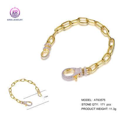 Wholesale Silver Gold Plated Cubic Zircon Carabiner Paperclip Link Bracelet​ for Women