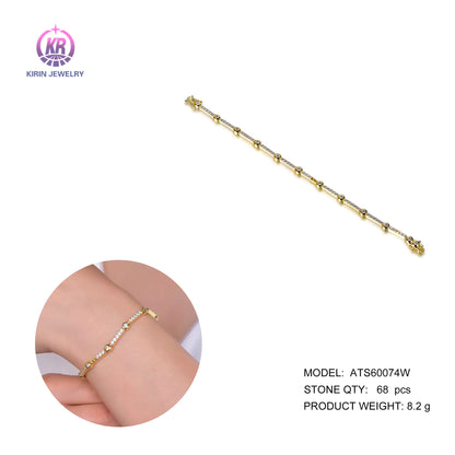 Wholesale Silver Gold Plated Cubic Zircon Chain Line Bezel Set Bracelet for Women