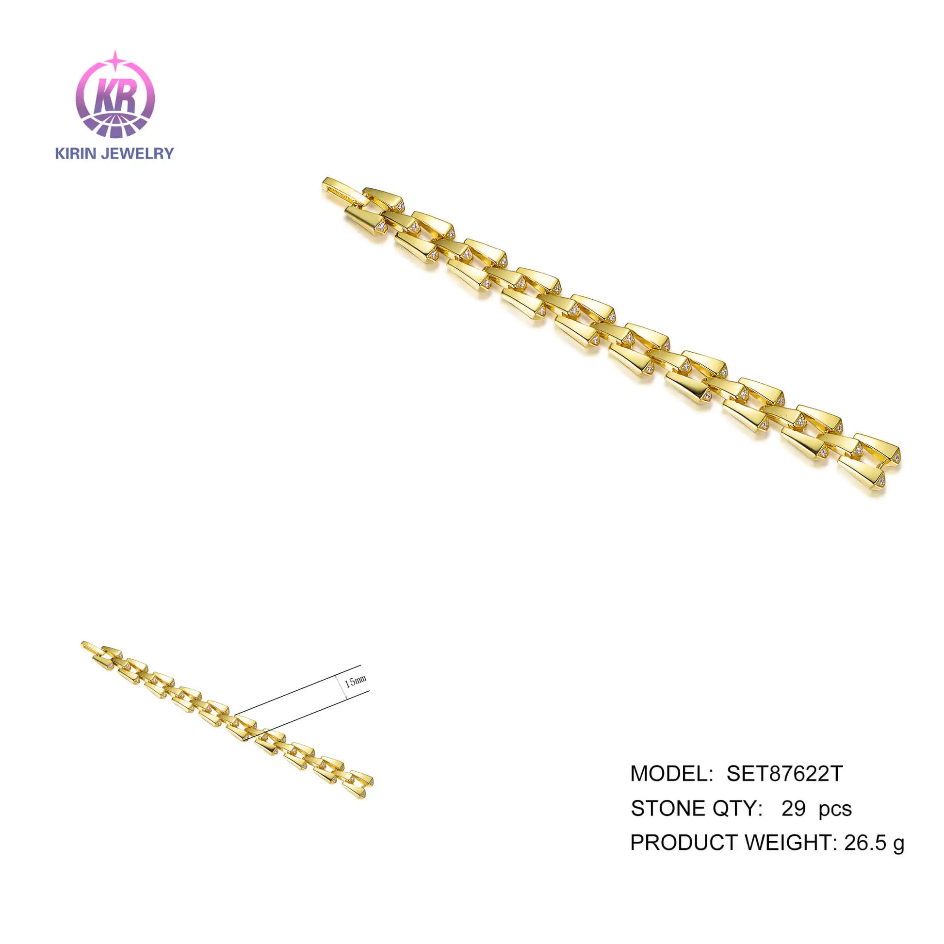Wholesale Silver Gold Plated Cubic Zircon Chain Link Lab Diamond Cuban Bracelet for Women