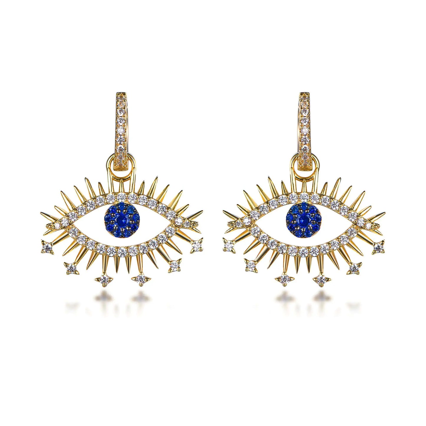 Wholesale Silver Gold Plated Cubic Zircon & Corundum Blue Evil Eye Earrings