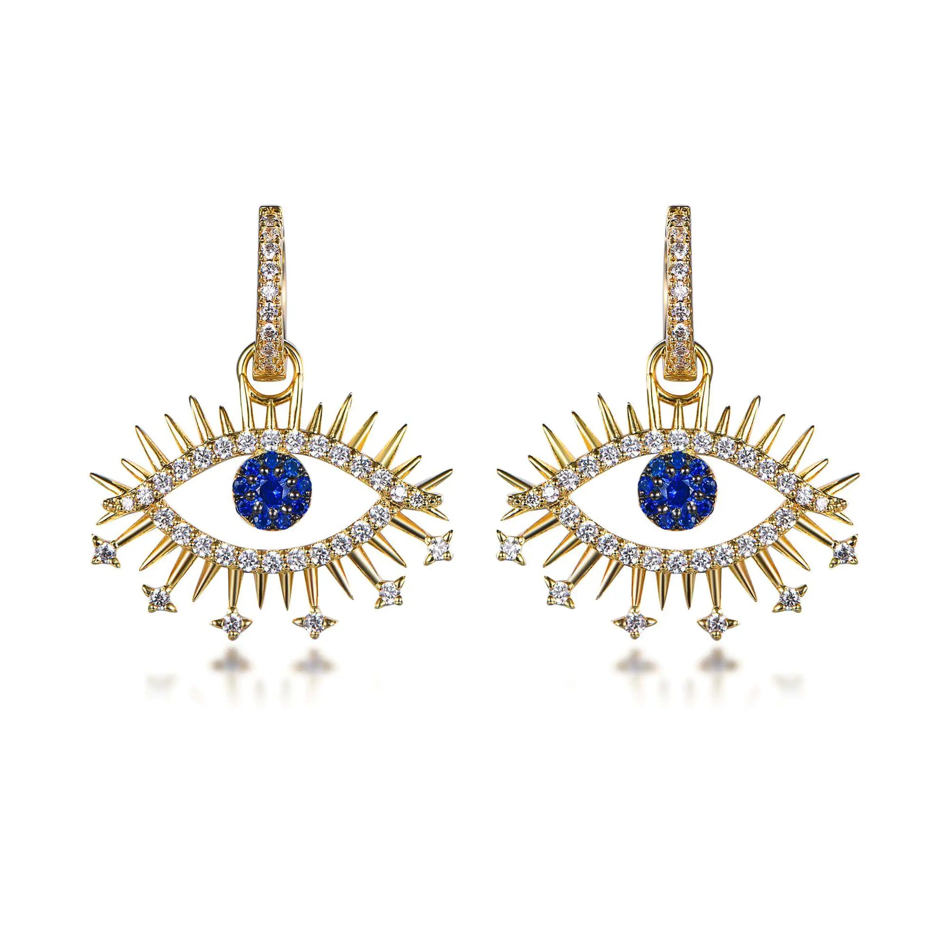 Wholesale Silver Gold Plated Cubic Zircon & Corundum Blue Evil Eye Earrings