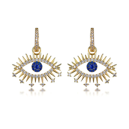 Wholesale Silver Gold Plated Cubic Zircon & Corundum Blue Evil Eye Earrings