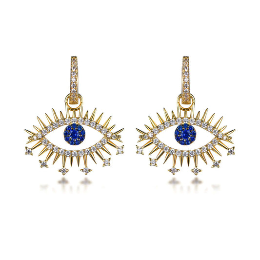 Wholesale Silver Gold Plated Cubic Zircon & Corundum Blue Evil Eye Earrings