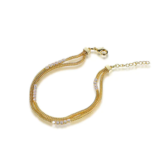 Wholesale Silver Gold Plated Cubic Zircon Double Layer Snake Chain Bracelet​