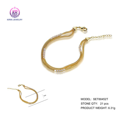 Wholesale Silver Gold Plated Cubic Zircon Double Layer Snake Chain Bracelet​ for Women