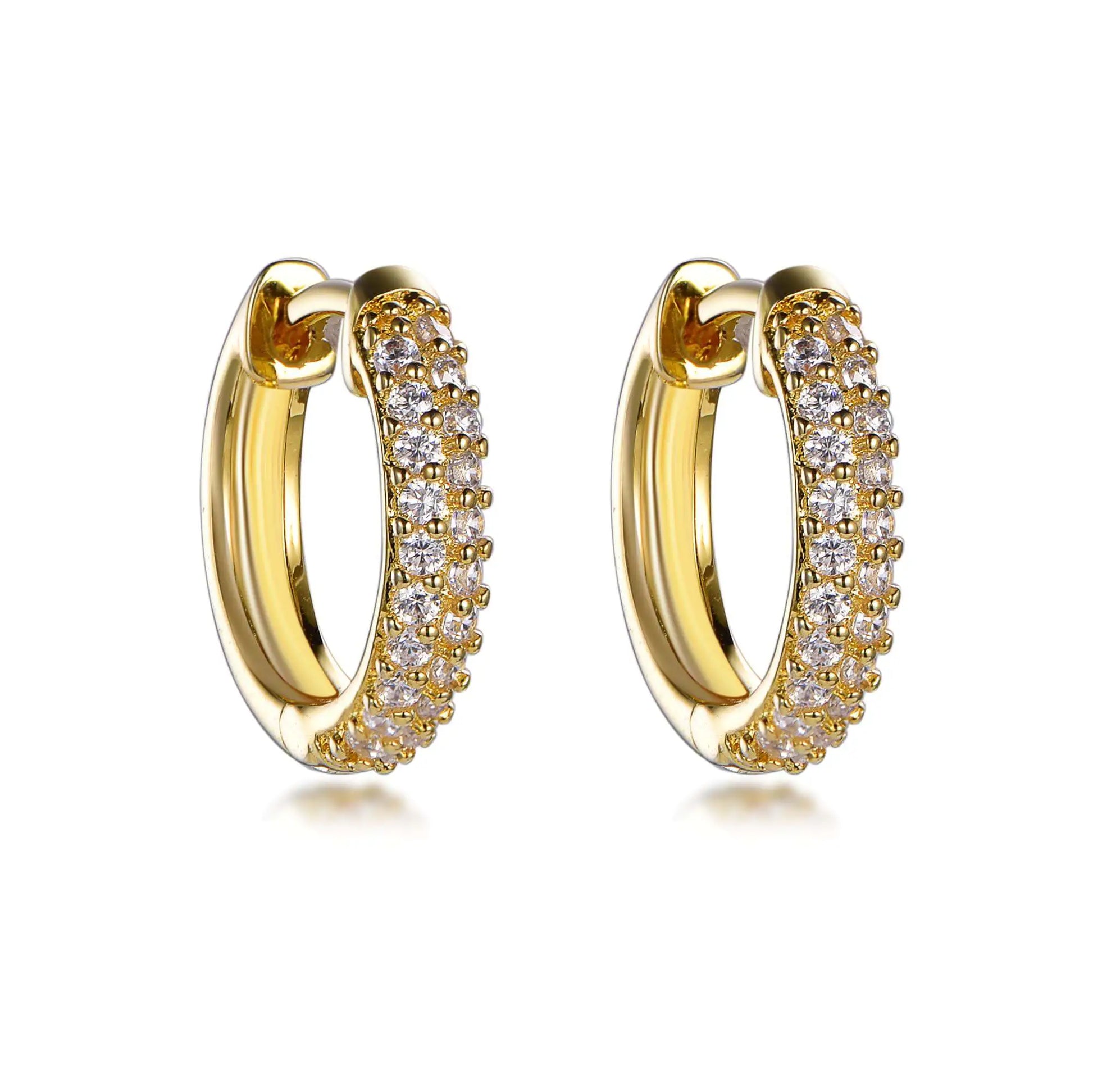 Wholesale Silver Gold Plated Cubic Zircon Double Row Small Huggie Hoop Earrings