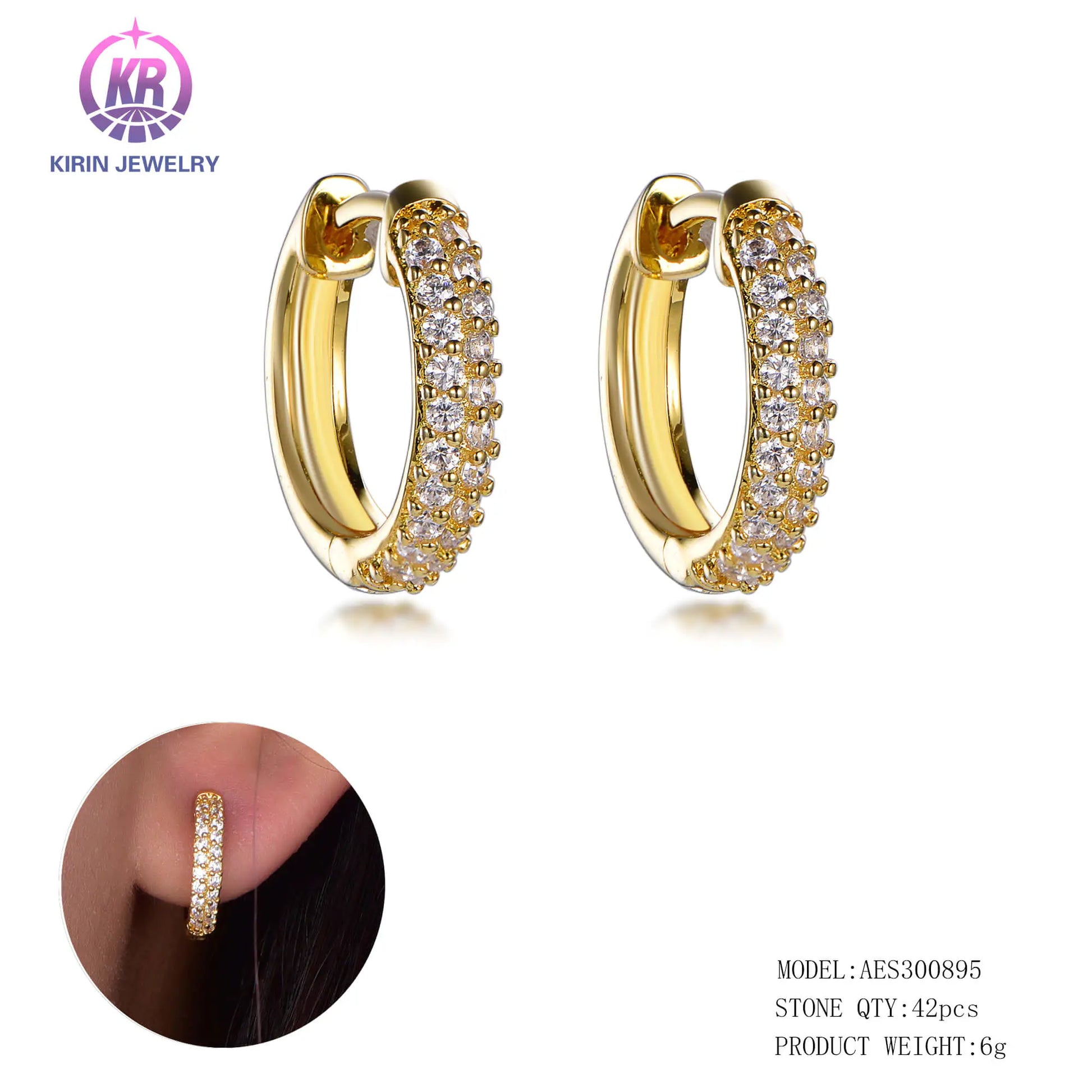 Wholesale Silver Gold Plated Cubic Zircon Double Row Small Huggie Hoop Earrings for Women