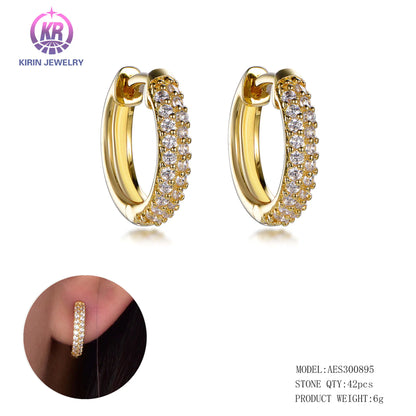 Wholesale Silver Gold Plated Cubic Zircon Double Row Small Huggie Hoop Earrings for Women