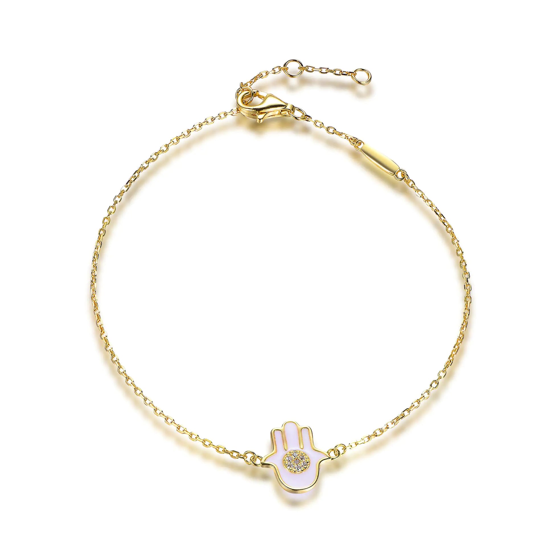 Wholesale Silver Gold Plated Cubic Zircon & Enamel Hamsa Hand Bracelet