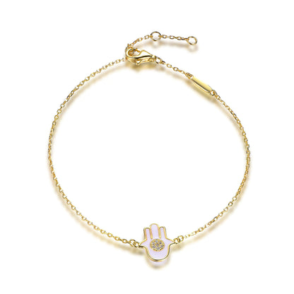 Wholesale Silver Gold Plated Cubic Zircon & Enamel Hamsa Hand Bracelet