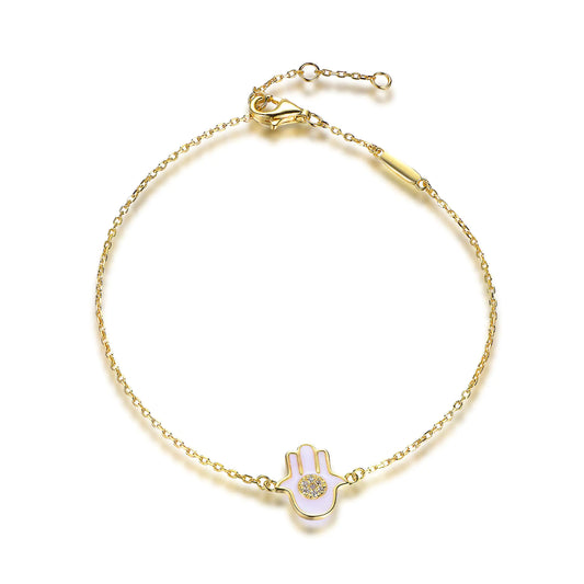 Wholesale Silver Gold Plated Cubic Zircon & Enamel Hamsa Hand Bracelet
