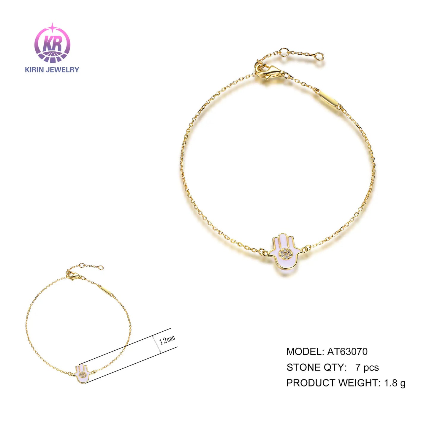 Wholesale Silver Gold Plated Cubic Zircon & Enamel Hamsa Hand Bracelet for Women