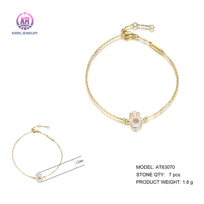 Wholesale Silver Gold Plated Cubic Zircon & Enamel Hamsa Hand Bracelet for Women