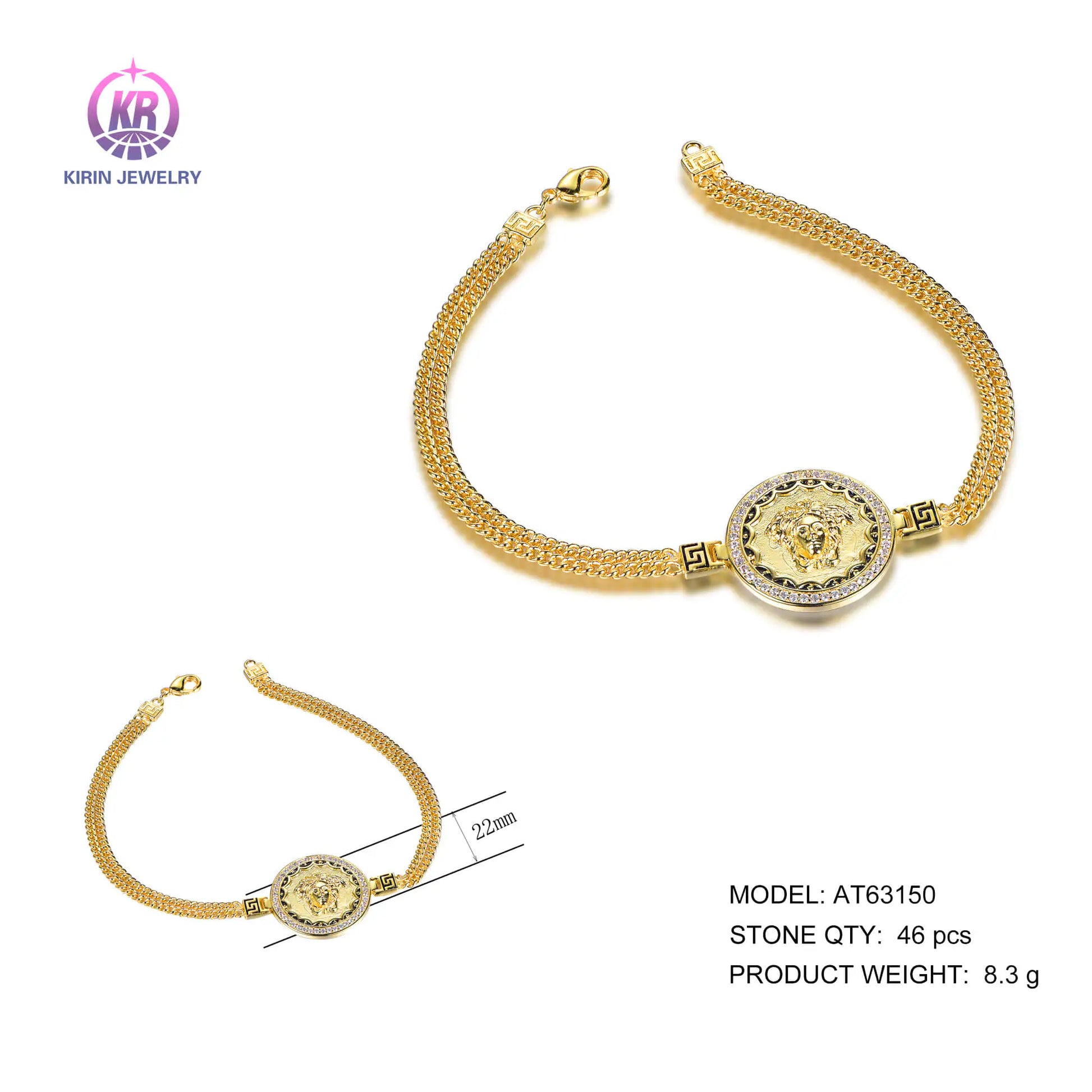 Wholesale Silver Gold Plated Cubic Zircon & Enamel Medusa Head Bracelet for Women