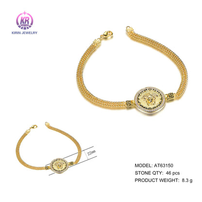 Wholesale Silver Gold Plated Cubic Zircon & Enamel Medusa Head Bracelet for Women